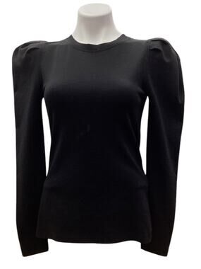 Free People Women’s Top Size XS Long Puff Sleeves Cotton Blend Black